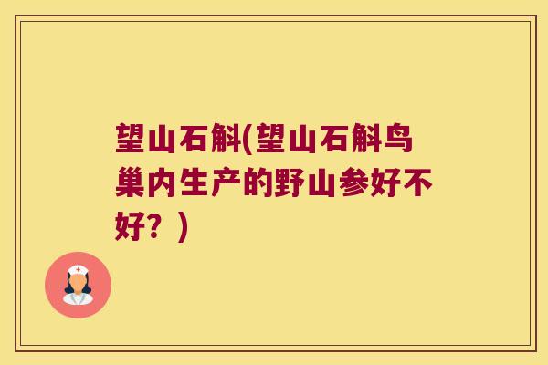 望山石斛(望山石斛鸟巢内生产的野山参好不好？)