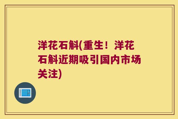 洋花石斛(重生！洋花石斛近期吸引国内市场关注)