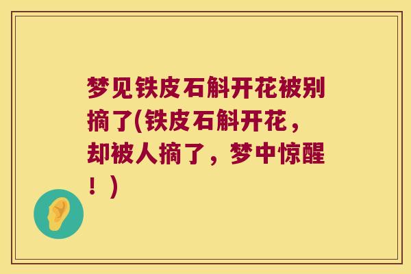 梦见铁皮石斛开花被别摘了(铁皮石斛开花，却被人摘了，梦中惊醒！)