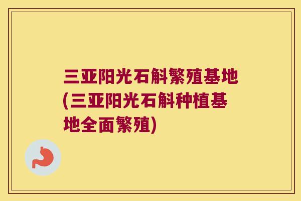 三亚阳光石斛繁殖基地(三亚阳光石斛种植基地全面繁殖)