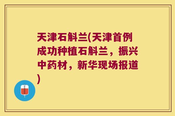 天津石斛兰(天津首例成功种植石斛兰，振兴中药材，新华现场报道)