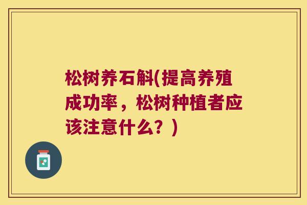 松树养石斛(提高养殖成功率,松树种植者应该注意什么?) 松树养石斛(提高养殖成功率,松树种植者应该注意什么?)