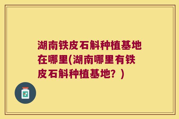 湖南铁皮石斛种植基地在哪里(湖南哪里有铁皮石斛种植基地？)