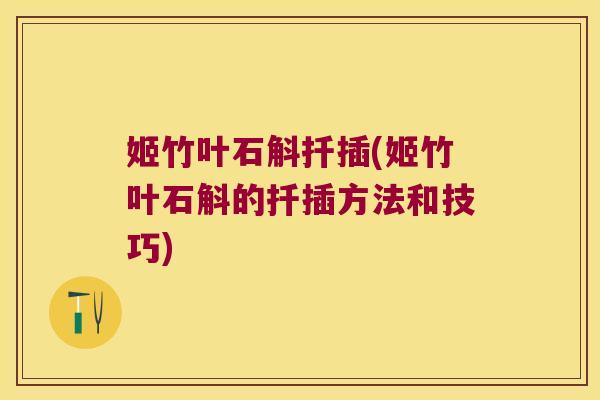 姬竹叶石斛扦插(姬竹叶石斛的扦插方法和技巧)