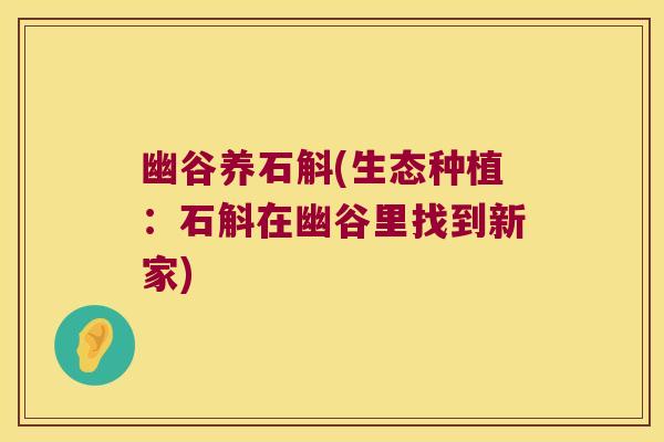 幽谷养石斛(生态种植：石斛在幽谷里找到新家)