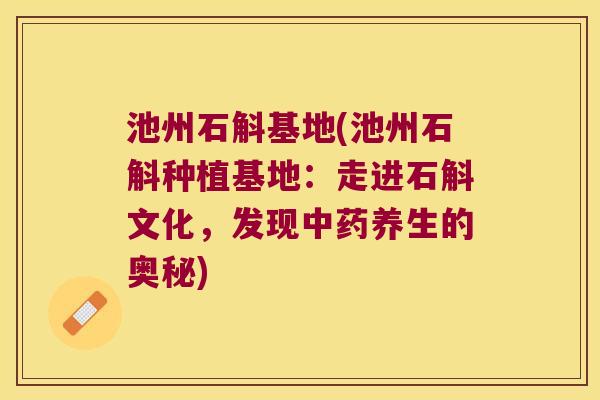 池州石斛基地(池州石斛种植基地：走进石斛文化，发现中药养生的奥秘)