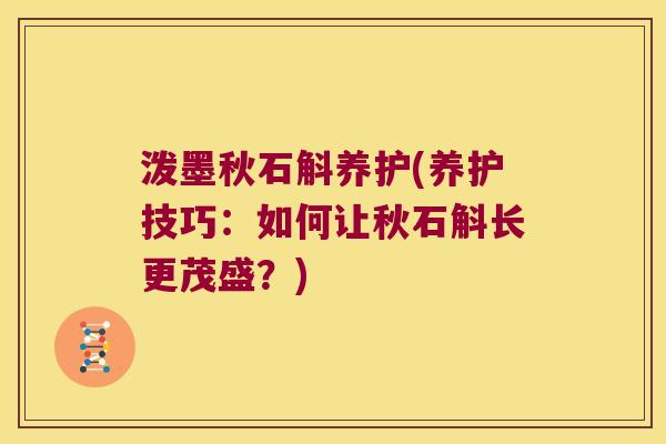 泼墨秋石斛养护(养护技巧：如何让秋石斛长更茂盛？)