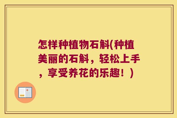 怎样种植物石斛(种植美丽的石斛，轻松上手，享受养花的乐趣！)