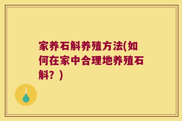 家养石斛养殖方法(如何在家中合理地养殖石斛？)
