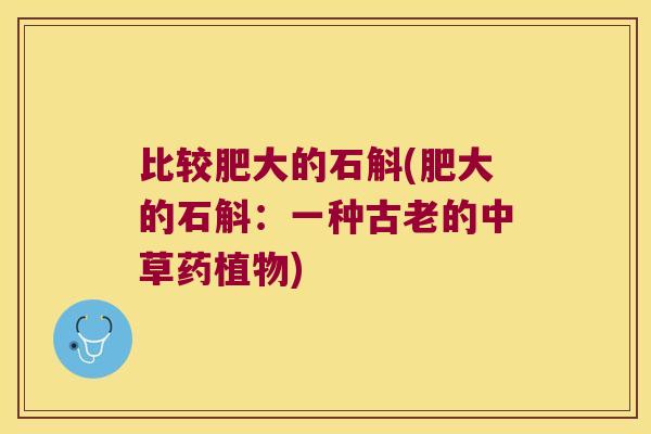 比较肥大的石斛(肥大的石斛：一种古老的中草药植物)