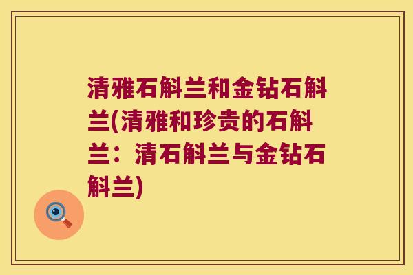 清雅石斛兰和金钻石斛兰(清雅和珍贵的石斛兰：清石斛兰与金钻石斛兰)