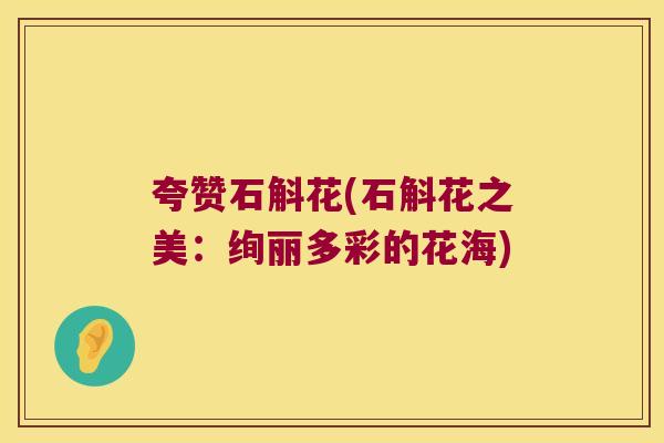 夸赞石斛花(石斛花之美：绚丽多彩的花海)