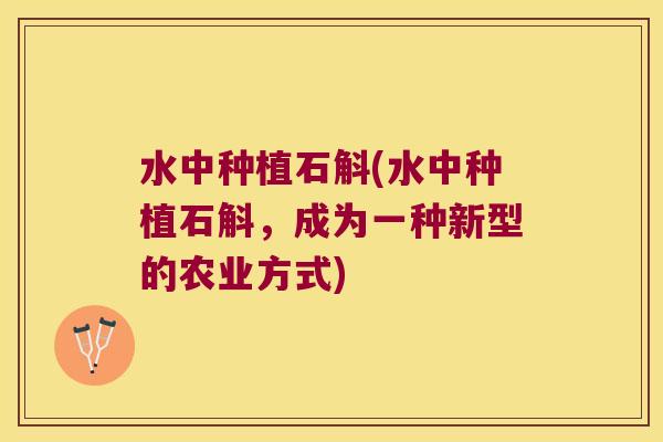 水中种植石斛(水中种植石斛，成为一种新型的农业方式)