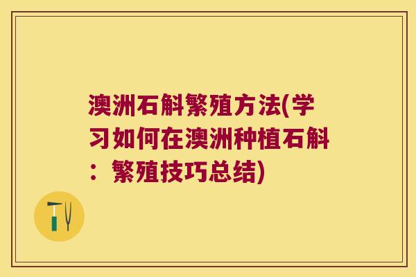 澳洲石斛繁殖方法(学习如何在澳洲种植石斛：繁殖技巧总结)
