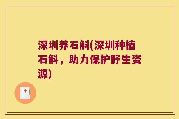 深圳养石斛(深圳种植石斛，助力保护野生资源)