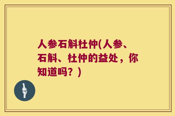 人参石斛杜仲(人参、石斛、杜仲的益处，你知道吗？)