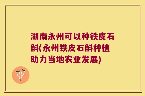湖南永州可以种铁皮石斛(永州铁皮石斛种植助力当地农业发展)
