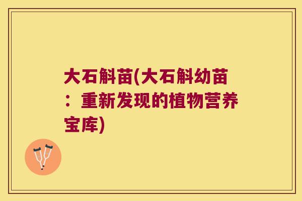 大石斛苗(大石斛幼苗：重新发现的植物营养宝库)