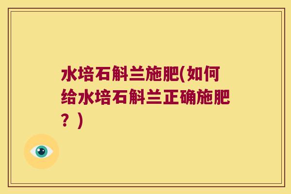 水培石斛兰施肥(如何给水培石斛兰正确施肥？)