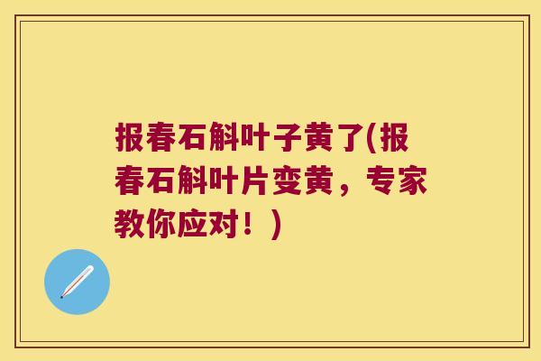 报春石斛叶子黄了(报春石斛叶片变黄，专家教你应对！)