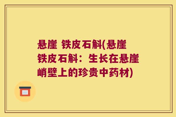 悬崖 铁皮石斛(悬崖铁皮石斛：生长在悬崖峭壁上的珍贵中药材)