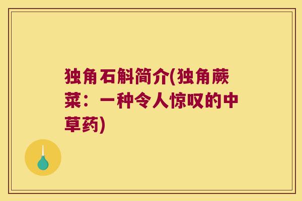 独角石斛简介(独角蕨菜：一种令人惊叹的中草药)