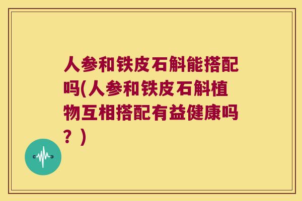 人参和铁皮石斛能搭配吗(人参和铁皮石斛植物互相搭配有益健康吗？)