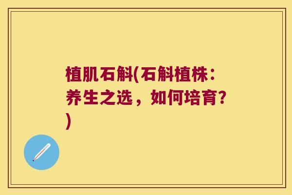 植肌石斛(石斛植株：养生之选，如何培育？)
