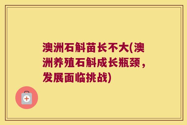 澳洲石斛苗长不大(澳洲养殖石斛成长瓶颈，发展面临挑战)