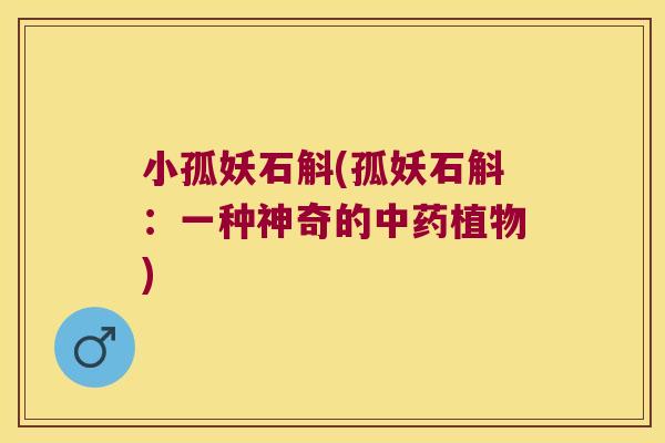 小孤妖石斛(孤妖石斛：一种神奇的中药植物)