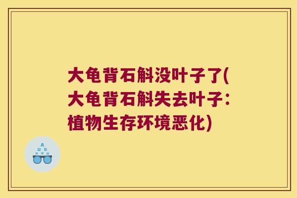 大龟背石斛没叶子了(大龟背石斛失去叶子：植物生存环境恶化)