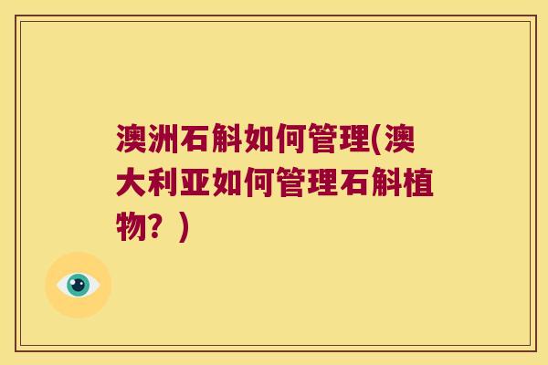 澳洲石斛如何管理(澳大利亚如何管理石斛植物？)