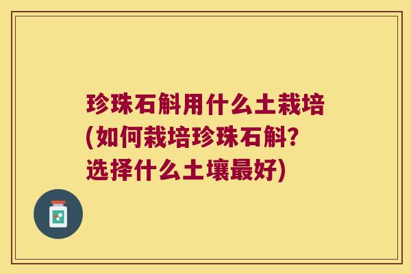 珍珠石斛用什么土栽培(如何栽培珍珠石斛？选择什么土壤最好)