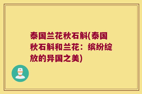 泰国兰花秋石斛(泰国秋石斛和兰花：缤纷绽放的异国之美)