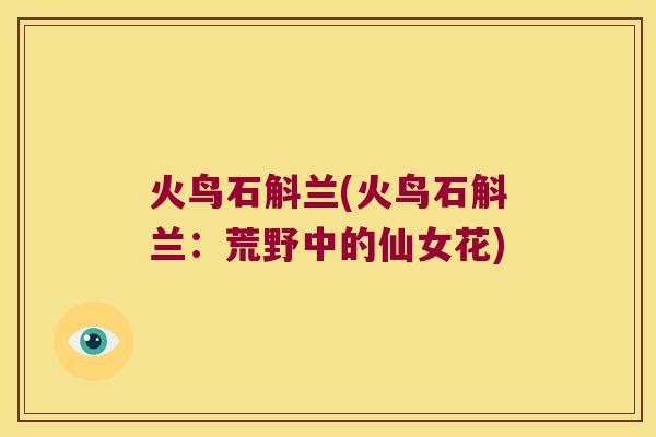 火鸟石斛兰(火鸟石斛兰：荒野中的仙女花)