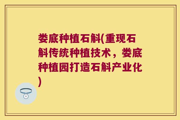 娄底种植石斛(重现石斛传统种植技术，娄底种植园打造石斛产业化)
