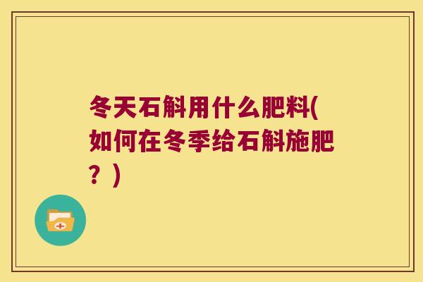 冬天石斛用什么肥料(如何在冬季给石斛施肥?) 冬天石斛用什么肥料(如何在冬季给石斛施肥?)
