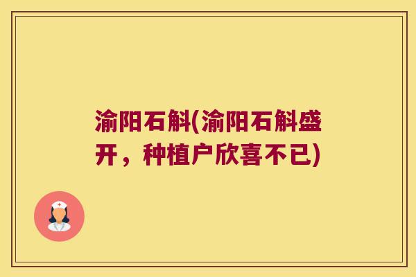 渝阳石斛(渝阳石斛盛开，种植户欣喜不已)