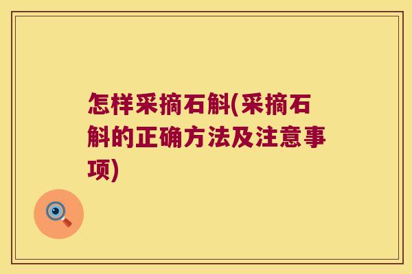 怎样采摘石斛(采摘石斛的正确方法及注意事项)
