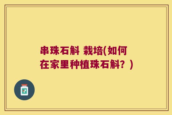 串珠石斛 栽培(如何在家里种植珠石斛？)