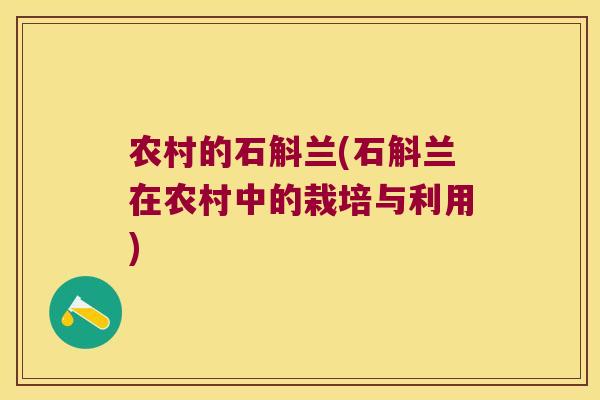 农村的石斛兰(石斛兰在农村中的栽培与利用)