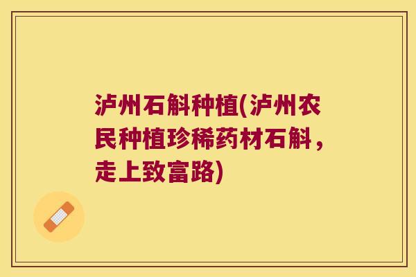 泸州石斛种植(泸州农民种植珍稀药材石斛，走上致富路)