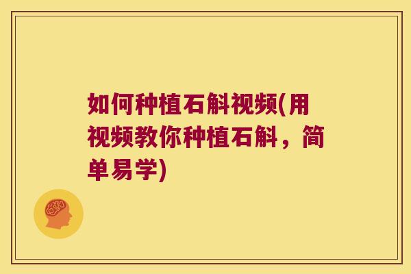 如何种植石斛视频(用视频教你种植石斛，简单易学)
