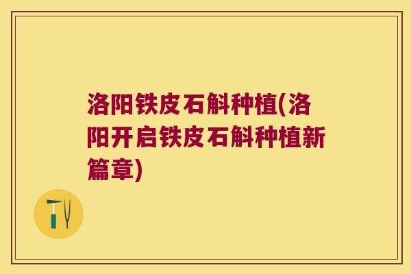 洛阳铁皮石斛种植(洛阳开启铁皮石斛种植新篇章)