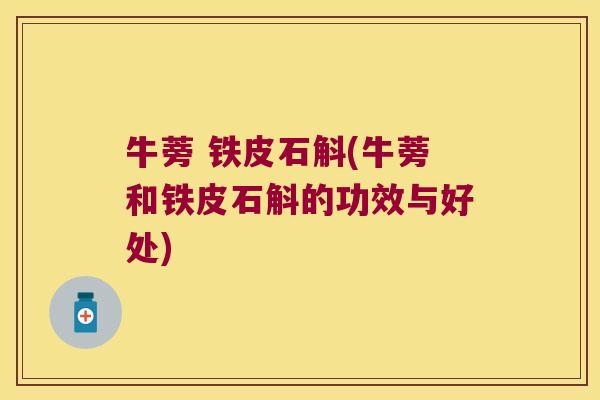 牛蒡 铁皮石斛(牛蒡和铁皮石斛的功效与好处)