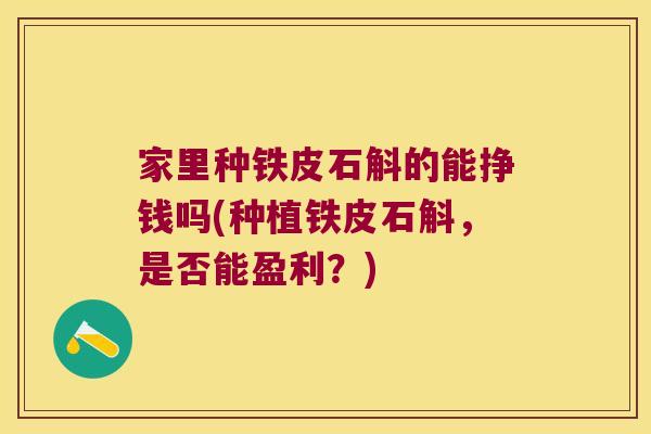 家里种铁皮石斛的能挣钱吗(种植铁皮石斛，是否能盈利？)