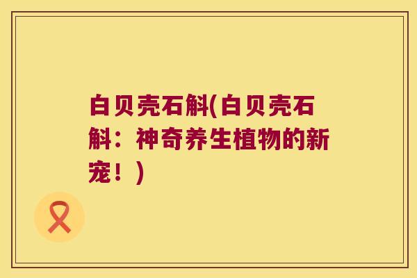 白贝壳石斛(白贝壳石斛：神奇养生植物的新宠！)