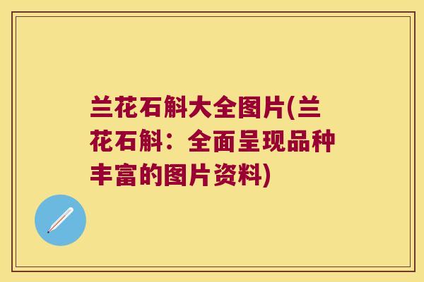 兰花石斛大全图片(兰花石斛：全面呈现品种丰富的图片资料)