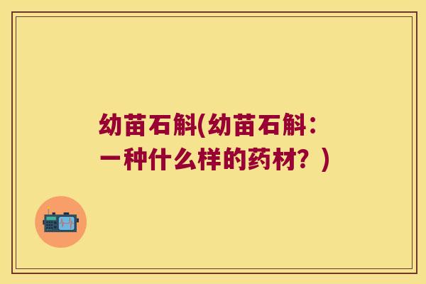幼苗石斛(幼苗石斛：一种什么样的药材？)