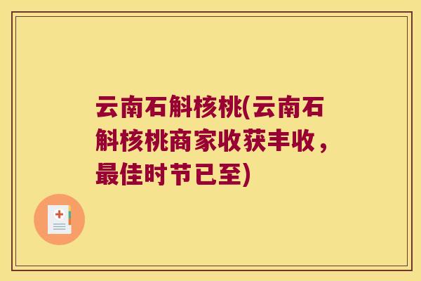云南石斛核桃(云南石斛核桃商家收获丰收，最佳时节已至)
